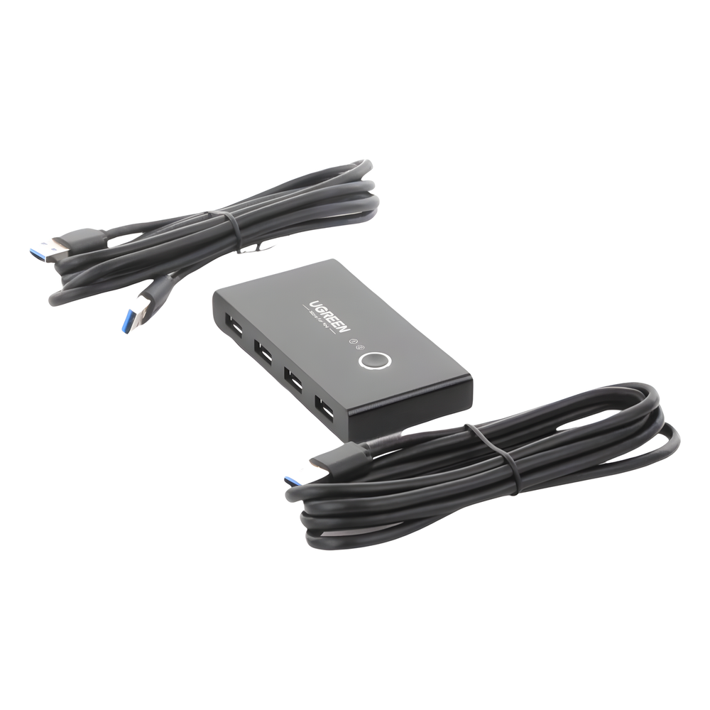 Conmutador USB para Compartir 4 Puertos USB 3.0 a 2 PC Ìs | Cambio Mediante Botón | Incluye Dos Cables USB de 1.5 m | ABS | Permite que 2 Usuarios