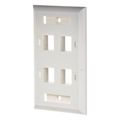 Placa de Pared de 4 Puertos, Keystone, con Espacio para Etiqueta, Color Blanco
