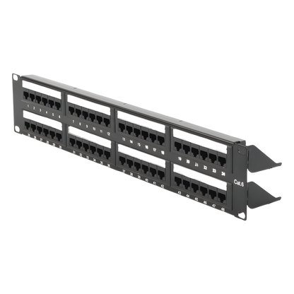 Panel de Parcheo de Impacto (110) UTP de 48 Puertos Cat6, 19 Pulgadas (48.26 cm), 2U, con Barra para Organizar Cable