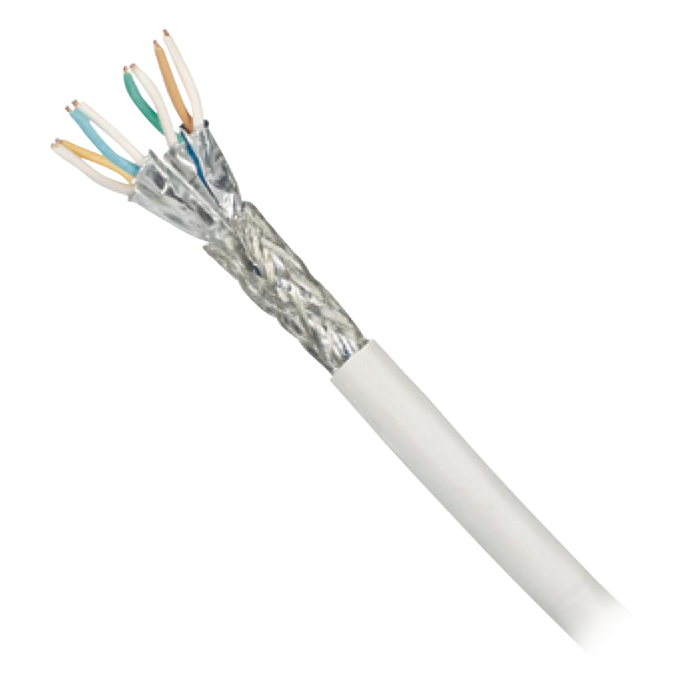 Bobina de Cable Blindado S/FTP de 4 Pares, Cat7, Inmune a Ruido e Interferencias, LSZH (Bajo Humo, Cero Halógenos), Color Blanco, Bobina de 500