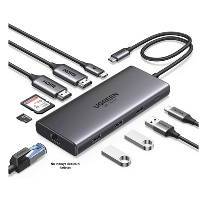 Docking Station USB-C Hub 10 en 1 UGREEN Revodok Pro 210 / Dual HDMI 4K 60Hz y 8K 30Hz / 3 Puertos USB-A + USB-C 3.0 / Carga PD 100W / Ethernet