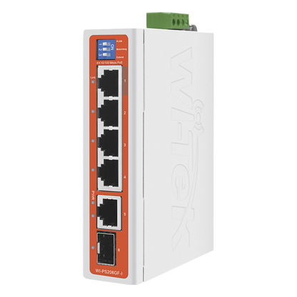 Switch Industrial / 4 Puertos 10/100 Mbps con PoE 802.3af/at / 2 Puertos Uplink Gigabit (1 Rj45 - 1 SFP) / PoE Hasta 250 m