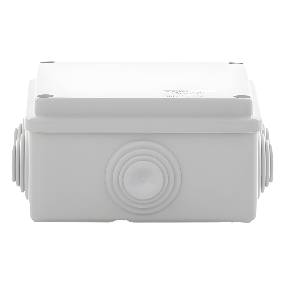 Caja Estanca de PVC Para Derivación y Conexión, 6 Entradas, Tapa Atornillada,100x100x50 mm (Área Interna), Uso Exterior IP55, Material que no Propaga