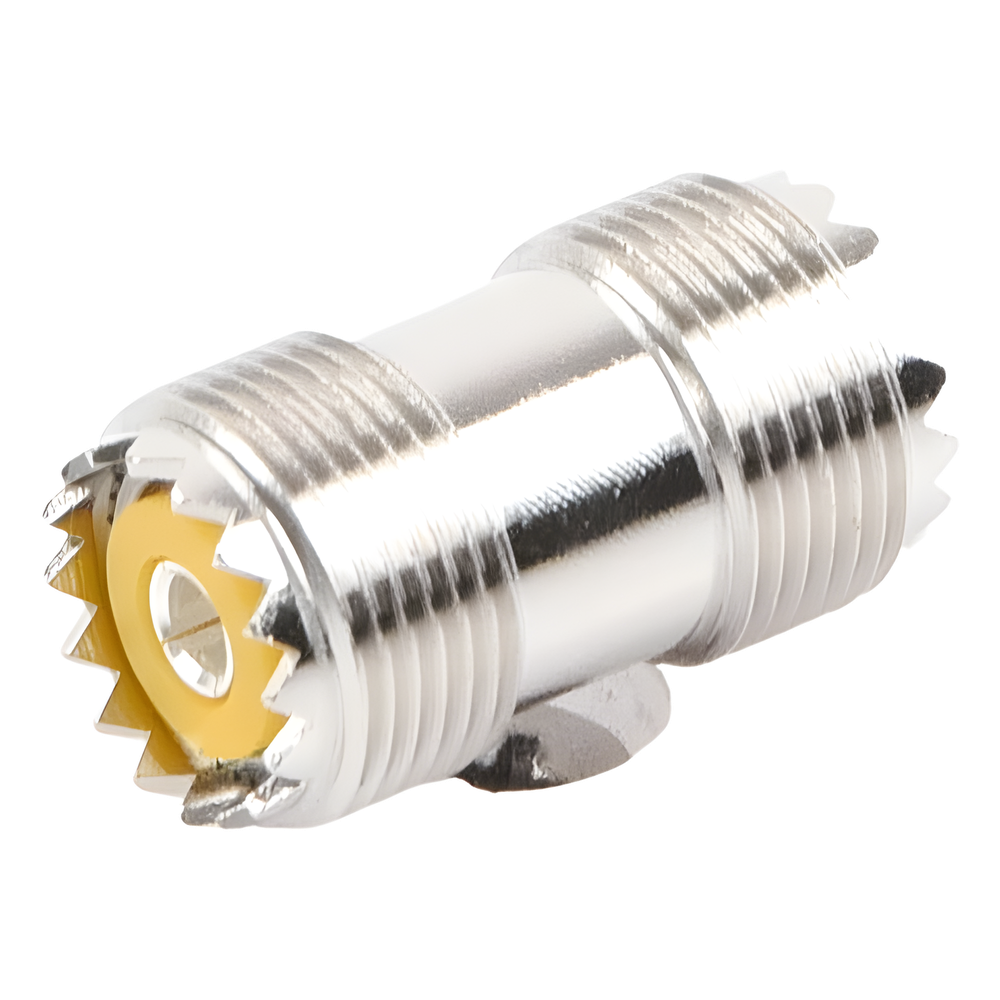 Adaptador Barril en Línea, de Conector UHF Hembra (SO-239) a UHF Hembra (SO-239), Niquel/ Plata/ Dap