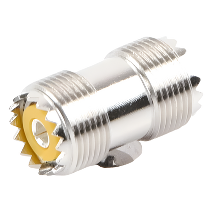 Adaptador Barril en Línea, de Conector UHF Hembra (SO-239) a UHF Hembra (SO-239), Niquel/ Plata/ Dap