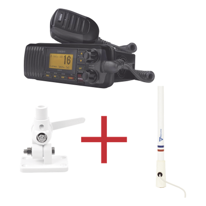 Kit de radio UM385BK | mas antena marina de fibra de vidrio TX-5206-SYS y soporte para antena 4186