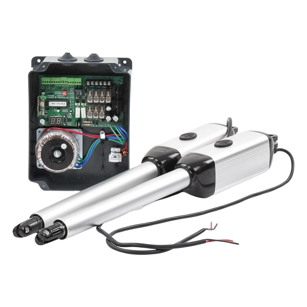 Kit de brazos para automatizar portones vehiculares abatibles de 2 hojas/ 3 Mts / 300 Kg / Uso solo residencial / Compatible con respaldo de energía