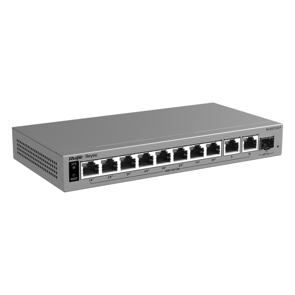 Switch PoE Gigabit Smart Cloud-Managed / 11 Puertos / 8 Puertos PoE+ 120 W / 1 Puerto SFP Uplink / Capa 2 / Diseño Sin Ventilador / Protección 6 kV