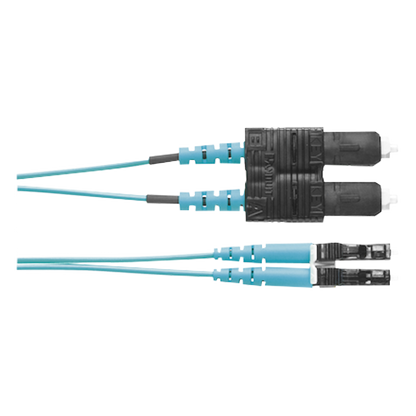 Jumper de Fibra Optica Multimodo 50/125 OM3, LC-SC Duplex, OFNR (Riser), Color Aqua, 2 Metros (6.56 Pies)