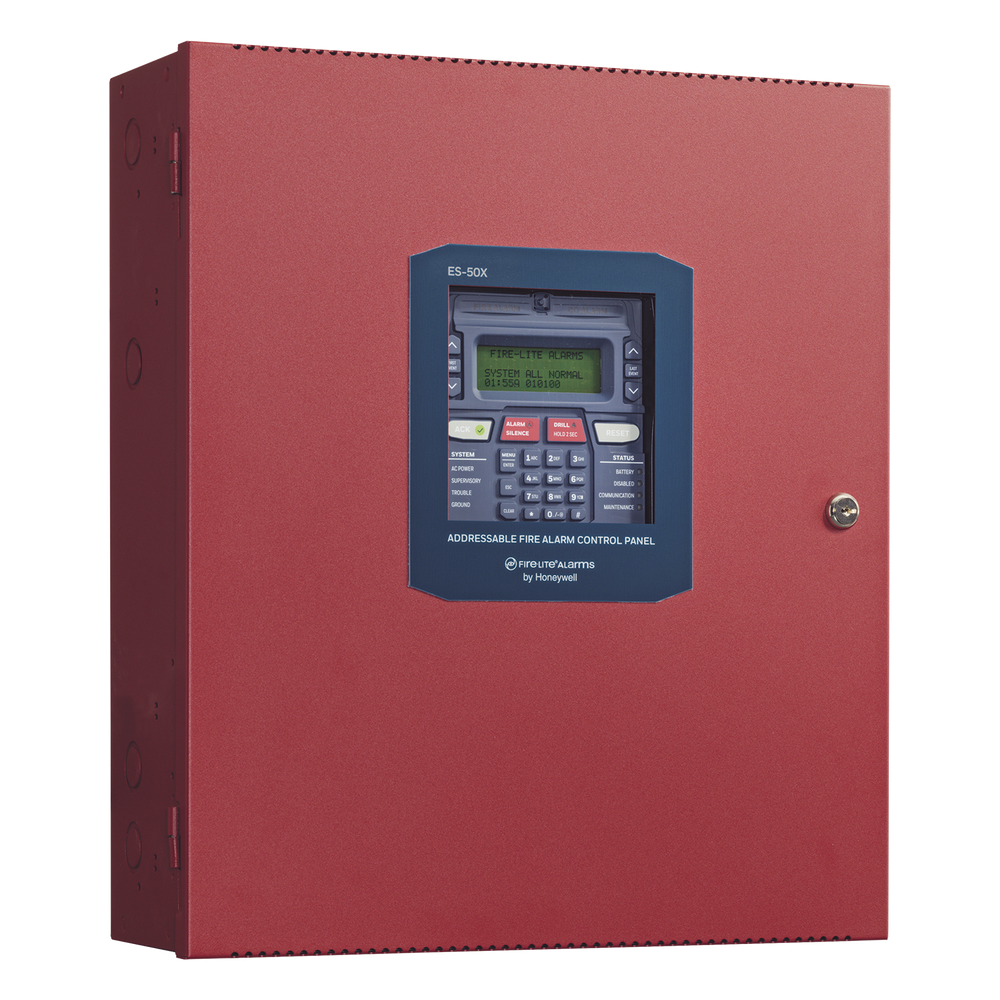Panel de detección de incendio direccionable inteligente con comunicador dual POTS/IP preinstalado, 50 dispositivos en un lazo SLC, 2 NAC Clase A/B