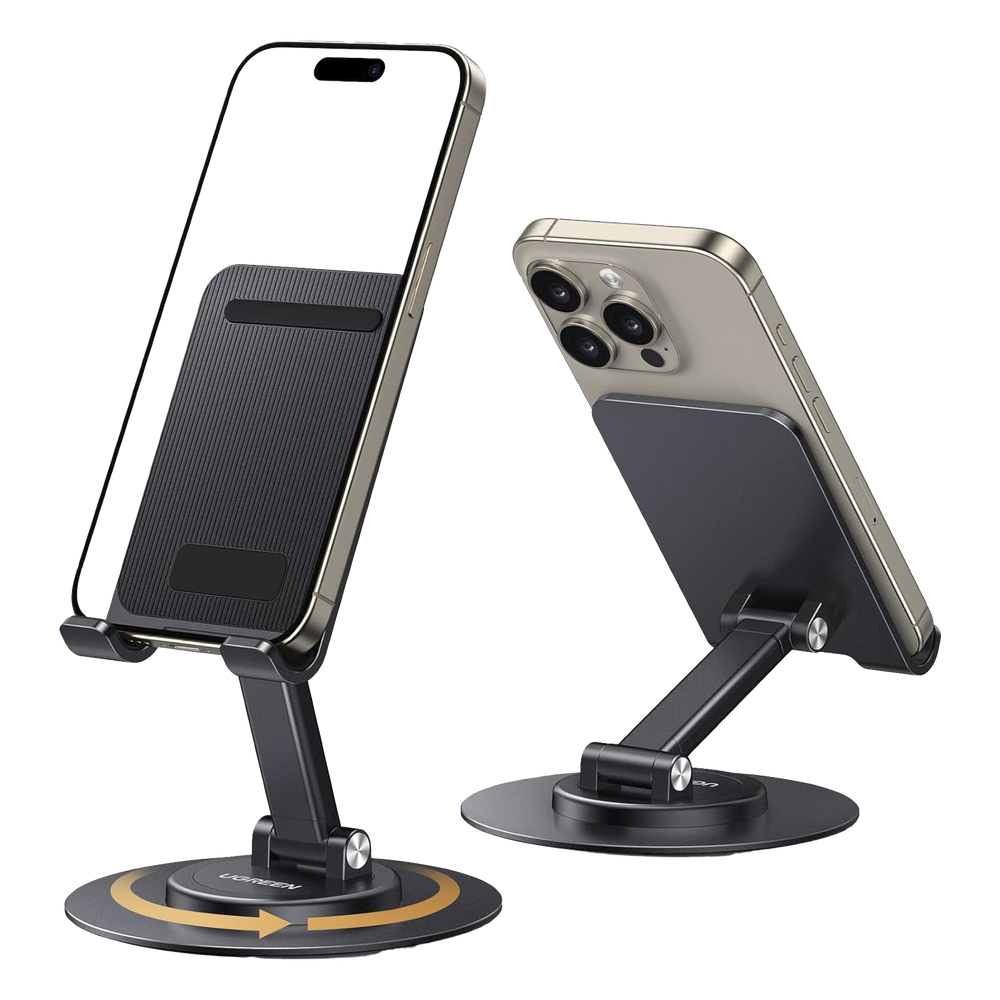 Soporte para Teléfono Celular Giratorio | 360° de Rotación | Angulo Ajustable | Altura Ajustable 17-20cm | Antideslizante | Ejes Giratorios de Alta