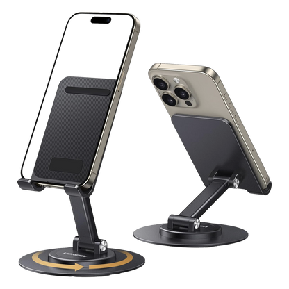Soporte para Teléfono Celular Giratorio | 360° de Rotación | Angulo Ajustable | Altura Ajustable 17-20cm | Antideslizante | Ejes Giratorios de Alta