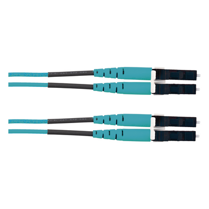 Jumper de Fibra Optica Multimodo 50/125 OM3, LC-LC Duplex, LSZH (Cero Halógenos), Color Aqua, 1 Metro (3.28 Pies)