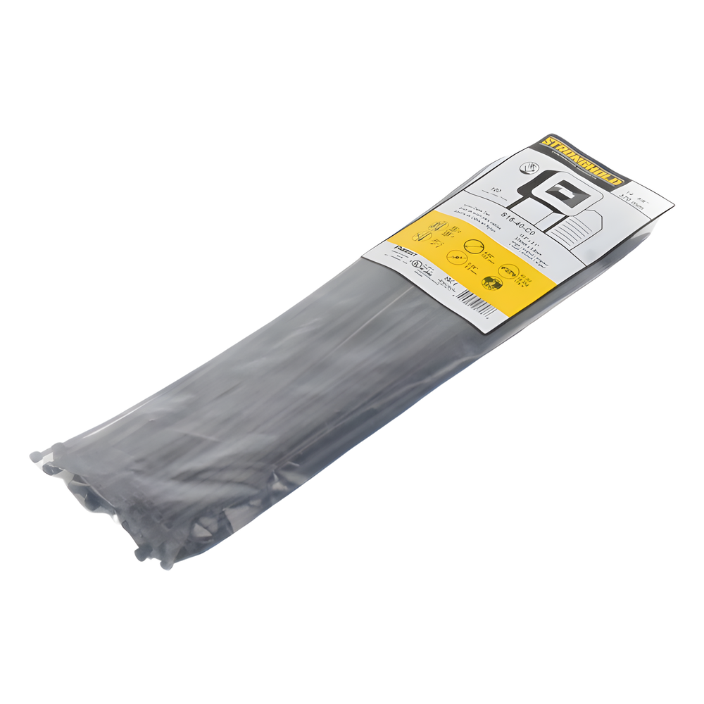 Cincho de Nylon 6.6 StrongHold™, 370mm largo x 3.6mm ancho, Color Negro, Exterior Resistente a Rayos UV, Paquete de 100pz