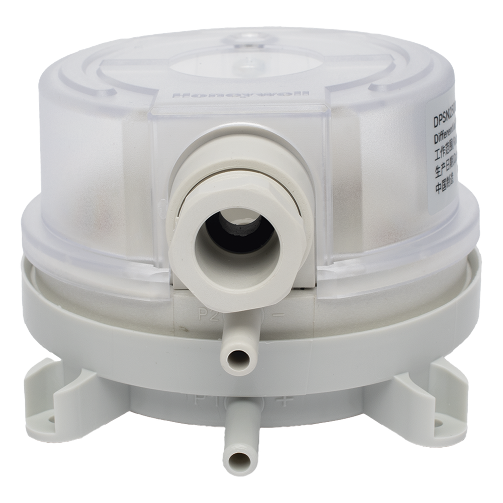 Presostato diferencial de aire para ductos con ajuste por perilla, rango 500 a 2500 Pa, contacto SPDT, para monitoreo de filtros y ventiladores