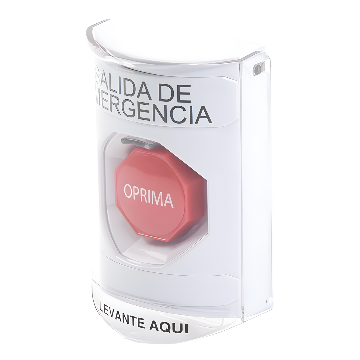 Botón de Emergencia, Texto en Español, Tapa Protectora de Policarbonato Súper Resistente, Restablecimiento con Llave