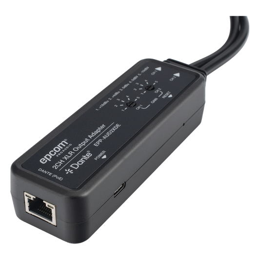 Extensor de Audio Dante® 2CH XLR Output Adapter | Entrada Digital Dante® | Salida XLR Balanceada/No Balanceada | Latencia Configurable 1-5ms | HDMI