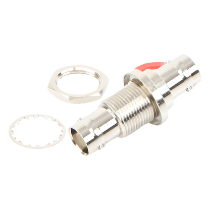 Adaptador Doble BNC Hembra para Chasis, Hermético y de Montaje en D-Plano, Níquel/ Oro/ Delrin