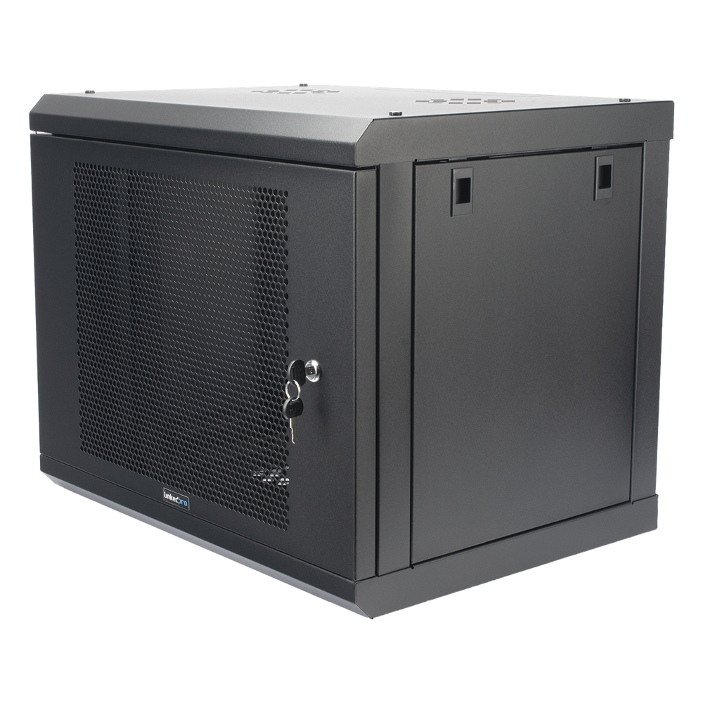 Gabinete de Pared de 9U con Puerta Perforada, 455 mm de Profundidad, Rack de 19'', Acero Reforzado Color Negro.