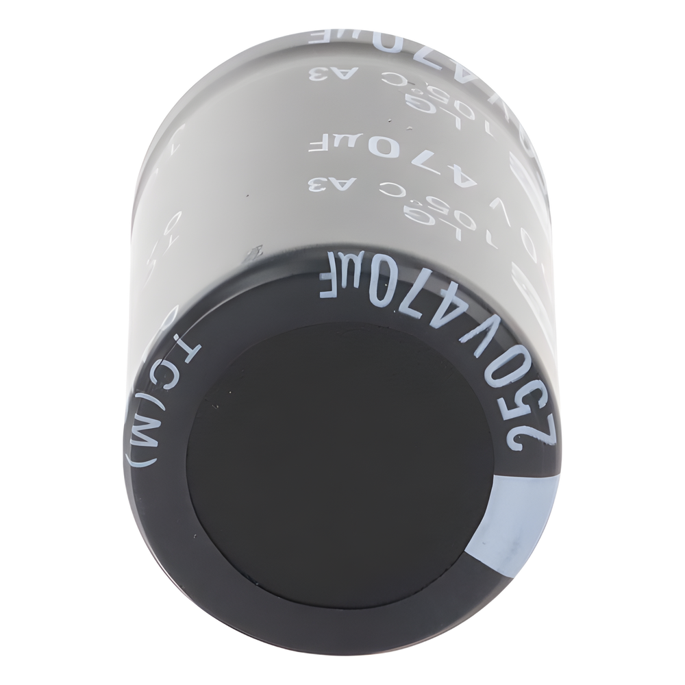 Capacitor Electrolítico de Aluminio, Radial de 470 µFd, 250 Vcc, 105 °C, 25 x 40 mm