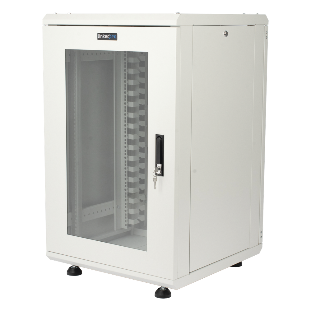 Gabinete Rackeable / 18 Unidades / 19 Pulgadas / Puerta de Cristal / Capacidad de Carga 750 Kg / Dimensiones 600x605x930 mm (23.6x23.8x36.6 in)