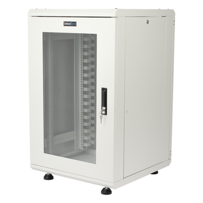 Gabinete Rackeable / 18 Unidades / 19 Pulgadas / Puerta de Cristal / Capacidad de Carga 750 Kg / Dimensiones 600x605x930 mm (23.6x23.8x36.6 in)