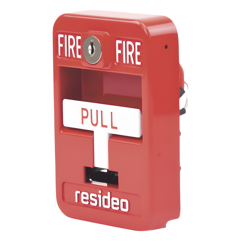Estación manual de jalón contra incendio de acción simple, reset con llave, cumple ADA, carcasa de aluminio fundido