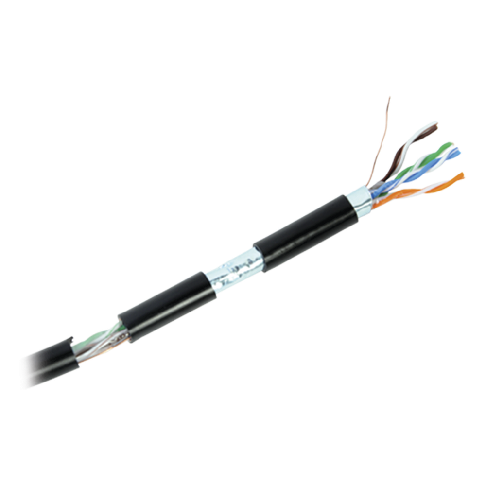 Bobina de cable de 305 m, Cat5e , FTP, blindado, para intemperie, color negro, UL, para aplicaciones en video vigilancia, redes de datos (Carrete