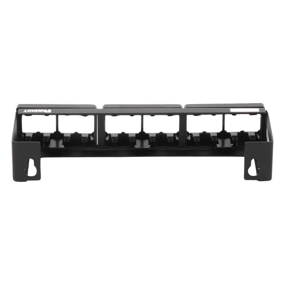 Panel de Parcheo Modular (Sin Conectores), de 12 Puertos Mini-Com, Instalación en Pared con Montaje Incluido, Color Negro