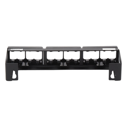 Panel de Parcheo Modular (Sin Conectores), de 12 Puertos Mini-Com, Instalación en Pared con Montaje Incluido, Color Negro