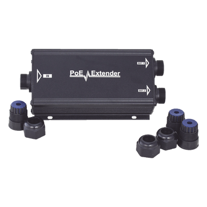Extensor PoE/ 100 Metros / Intemperie (IP66) / 60 Watts / 1 puerto @ 2 salidas a 30 W / No requiere fuente de alimentación adicional