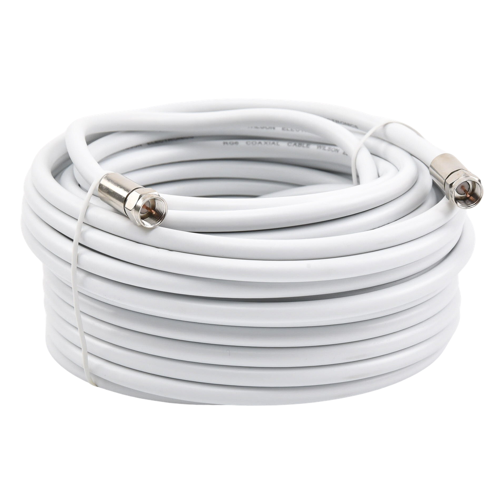 Jumper Coaxial con Cable Tipo RG-6 en Color Blanco de 15.24 Metros (50 Pies) de Longitud y Conectores F Macho en Ambos Extremos. 75 Ohm de Impedancia