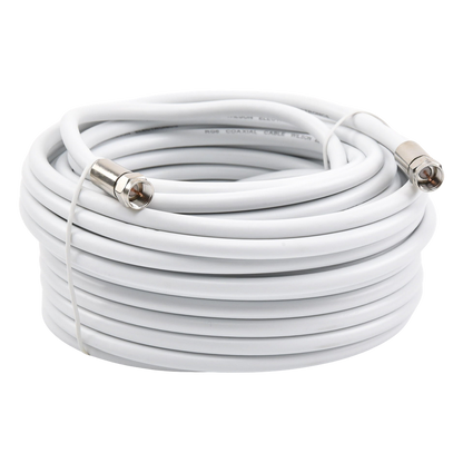 Jumper Coaxial con Cable Tipo RG-6 en Color Blanco de 15.24 Metros (50 Pies) de Longitud y Conectores F Macho en Ambos Extremos. 75 Ohm de Impedancia