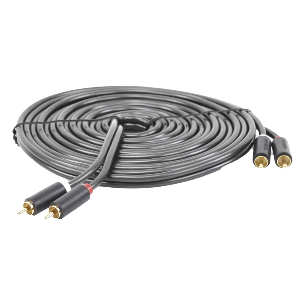 Cable de Audio 2 RCA Macho a 2 RCA Macho / 5 Metros (16.40 Pies) / Color Negro / Alta Calidad / Anillos de Goma para Asegurar un Agarre Firme al
