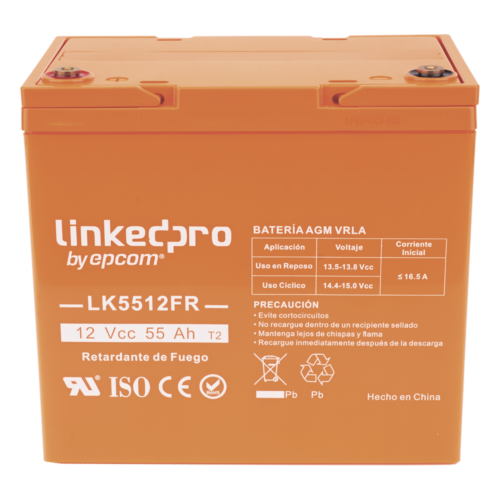 Batería de respaldo 12 V | 55 Ah | AGM | Certificada UL94-V0 Retardante a la Flama | Especial para Seguridad Electrónica | UPS | Sistemas de
