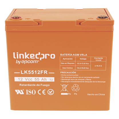 Batería de respaldo 12 V | 55 Ah | AGM | Certificada UL94-V0 Retardante a la Flama | Especial para Seguridad Electrónica | UPS | Sistemas de