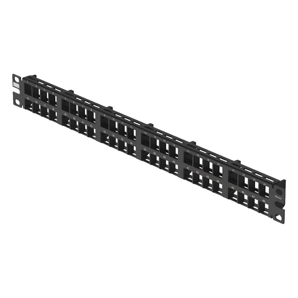 Panel de Parcheo Modular de Alta Densidad, Keystone (Sin Conectores), Identificación con Etiqueta Adhesiva, de 48 Puertos en 1 UR