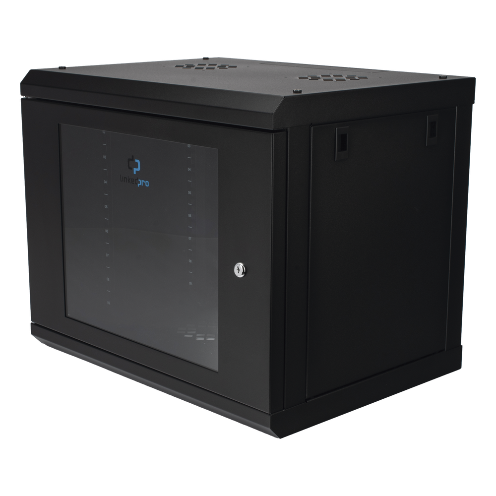 Gabinete de Pared con Puerta de Cristal Templado, 455 mm de Profundidad, 9U Rack de 19'', Acero Reforzado