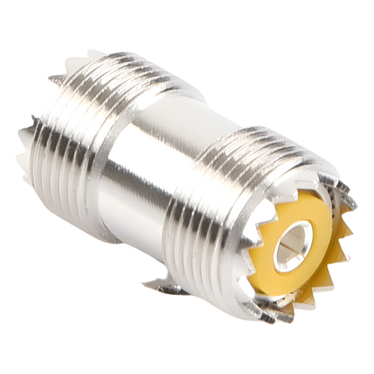 Adaptador Barril en Línea, de Conector UHF Hembra (SO-239) a UHF Hembra (SO-239), Niquel/ Plata/ Dap