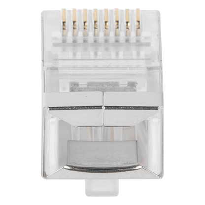 Bote con 100 Piezas de Plug Modular RJ45 Cat6 Blindado, Chapado de Oro a 30 Micras para Durabilidad Extrema SIN PIN de Tierra