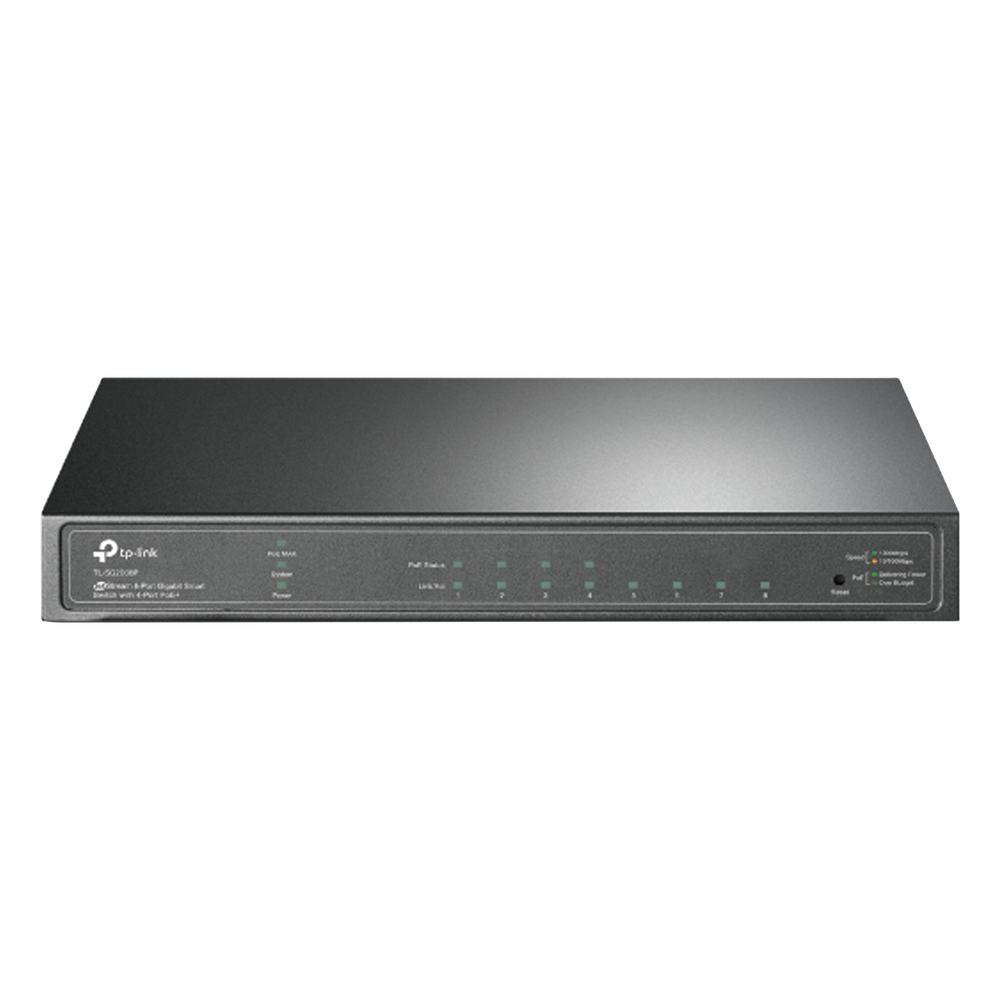 Switch Omada / 8 Puertos Gigabit / 4 Puertos PoE+ 802.3at/af / Presupuesto PoE 62 W / 30 W por Puerto / Gestión Cloud Omada / L3 Static Routing / Sin