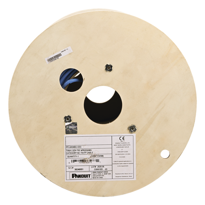 Bobina de Cable Blindado F/UTP de 4 Pares, Cat6A, Soporte de Aplicaciones 10GBase-T, LSZH (Libre de Gases Tóxicos), Color Azul, 305 Metros (1000 Pies)
