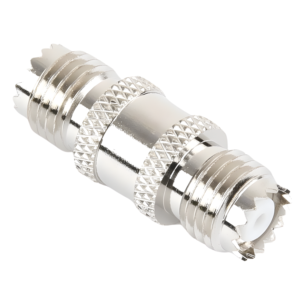 Adaptador Barril en Línea, de Conector Mini-UHF Hembra a Mini-UHF Hembra, Níquel/ Oro/ Teflón
