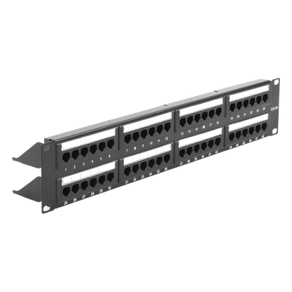 Panel de Parcheo de Impacto (110) UTP de 48 Puertos Cat5e 19 Pulgadas (48.26 cm), 2U con Barra para Organizar Cable