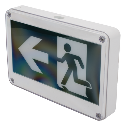 Letrero EXTERIOR de Señalización salida "Hombre Corriendo"/ Alto brillo / Uso en pared, lateral o techo / Batería de Respaldo Incluida con hasta 120