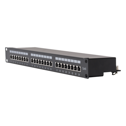 Panel de Parcheo de Impacto (110) Blindado (STP) de 24 Puertos Cat6, 19 Pulgadas