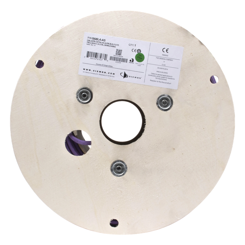 Bobina de Cable Blindado F/UTP de 4 Pares, Z-MAX, Cat6A, Soporte de Aplicaciones 10GBase-T, LS0H (Libre de Gases Toxicos), Color Violeta, 305 Metros