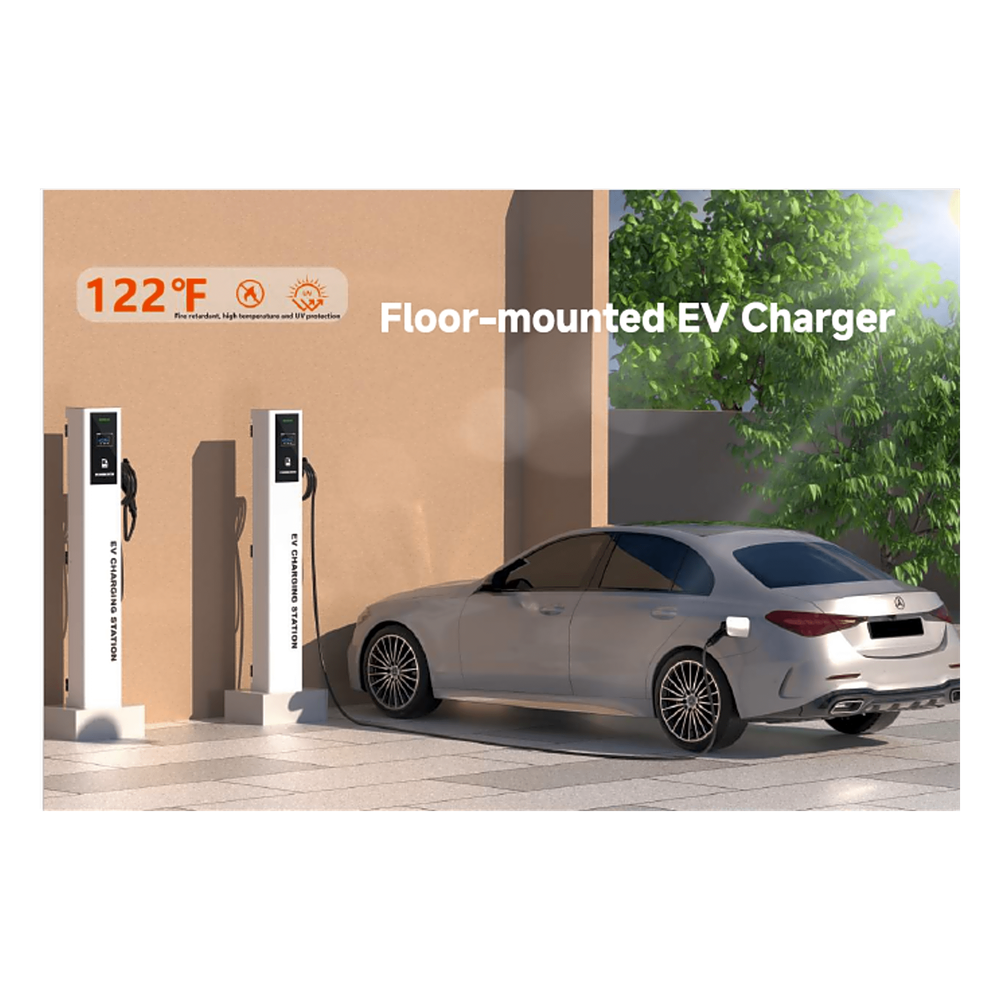 Estación de Carga para Vehículos Eléctricos / Tipo Pedestal / Doble Conector Tipo 1 (SAE J1772) / 48 A / 11.5 kW por Puerto / Pantalla LCD 4.3 in