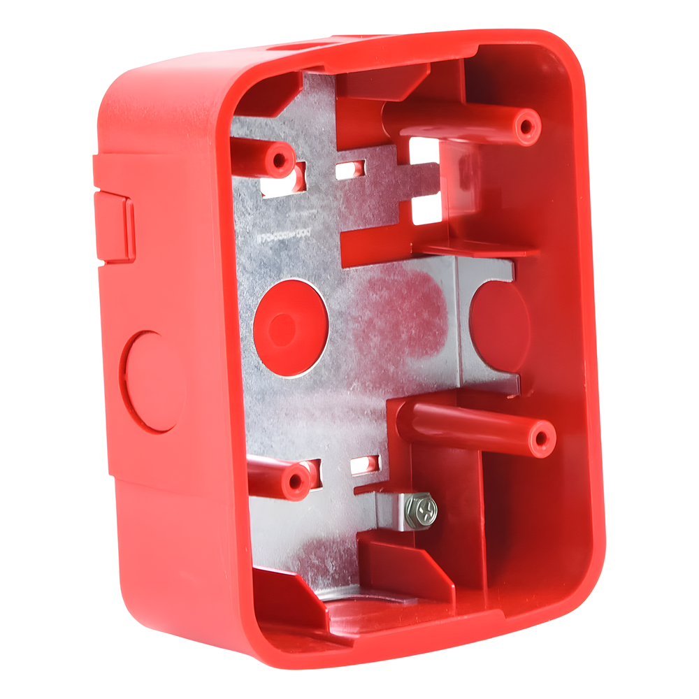 Caja de Montaje en Pared para Bocina y Bocina con Lampara Estroboscopica y para montaje en Techo de Bocinas, Color Rojo