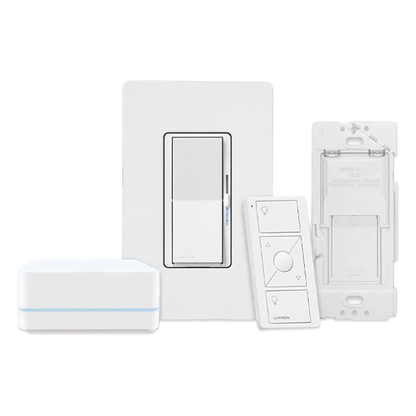 Kit de inicio Caseta Wireless con hub, atenuador de pared Diva de 150 W LED o 600 W incandescente sin neutro, control Pico, tapa y adaptador de